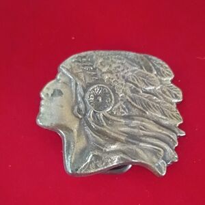 Vintage Belt Buckle Profile Portrait of a Native American Indigenous Chief